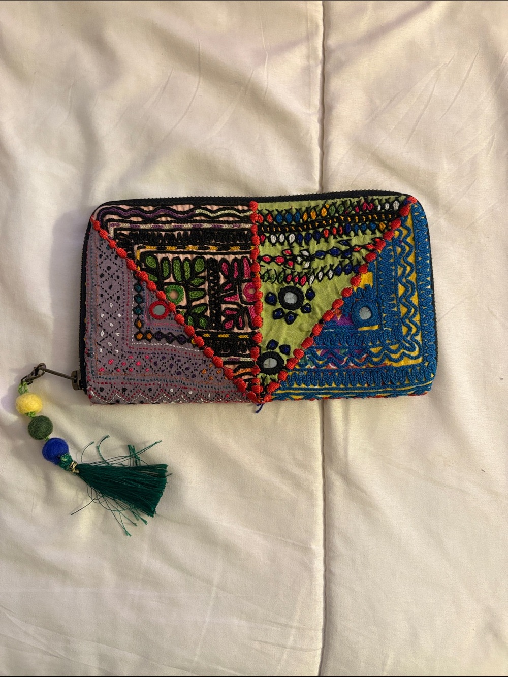 Bohemian Multi-Color Embroidered Zip-Around Wallet